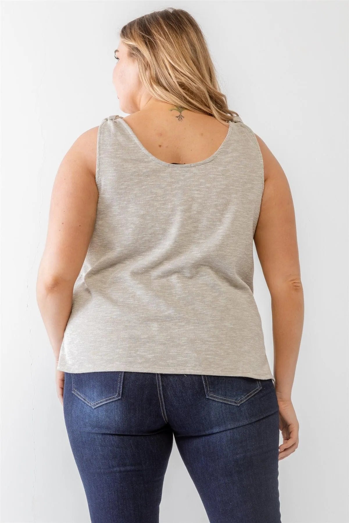 Junior Plus Warm Grey Ribbed Button Neck Tank Top /3-2-1 - Tasha Apparel Wholesale