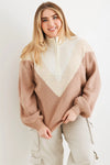 Junior Plus Ivory & Taupe Zip-Up Neck Long Sleeve Sweater /3-2-1 - Tasha Apparel Wholesale