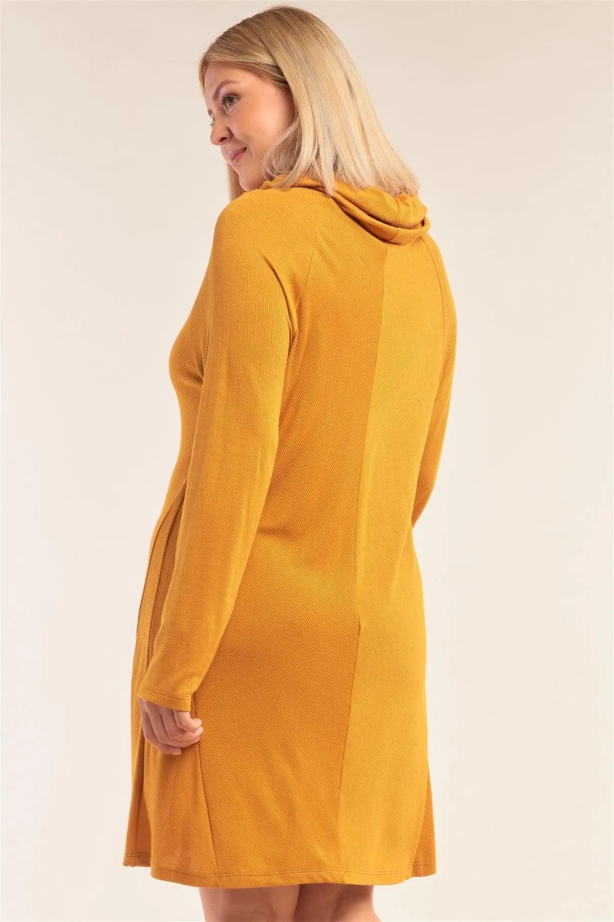 Junior Plus Size Amber Loose Fit Long Sleeve Semi-Turtleneck Poncho Tunic Mini Dress /2-2-1-1 - Tasha Apparel Wholesale