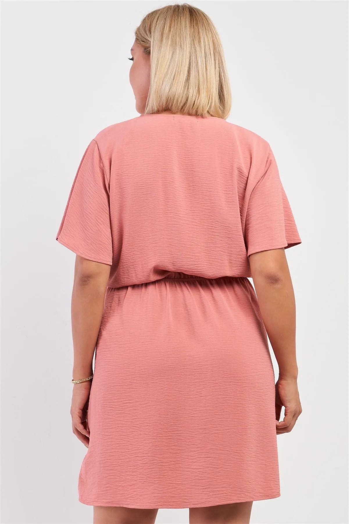 Junior Plus Blush Wrap Front Self-Tie Waist Mini Dress /3-2-1 - Tasha Apparel Wholesale