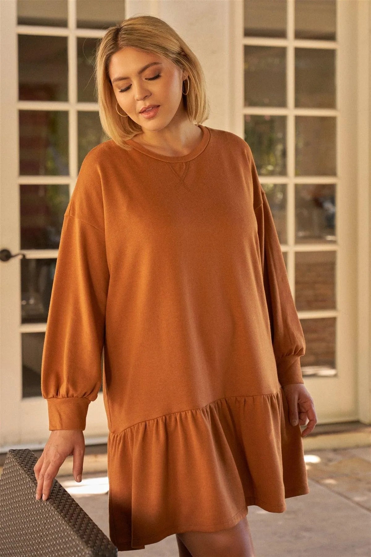 knee length dresses for ladies Green Long Sleeve Sweatshirt Mini Dress - All Dresses main image 1