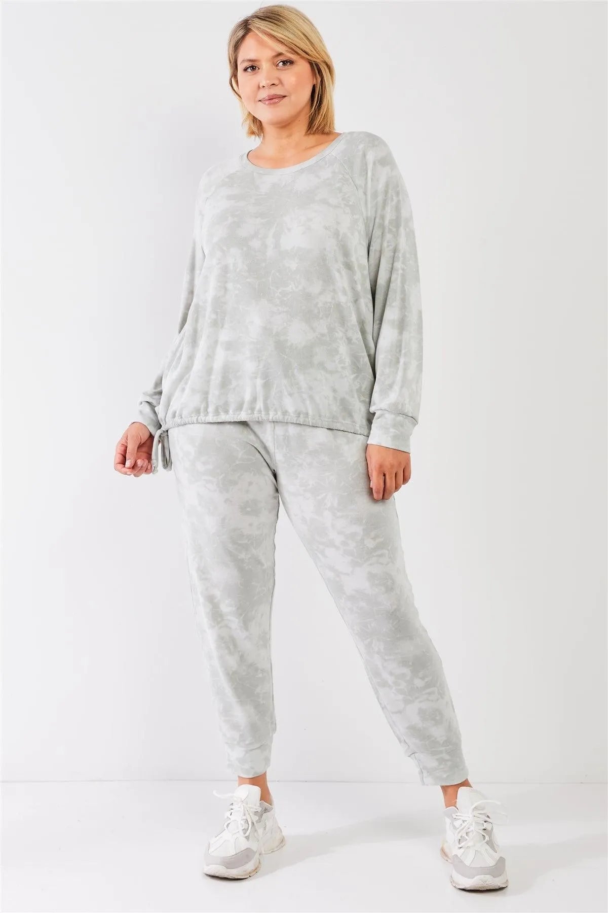 Junior Plus Sage Tie-Dye Bleached Effect High Waist Comfy Jogger Pants /3-2-1 - Tasha Apparel Wholesale