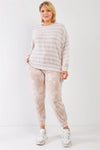 Junior Plus Taupe Tie-Dye Bleached Effect High Waist Comfy Jogger Pants /3-2-1 - Tasha Apparel Wholesale