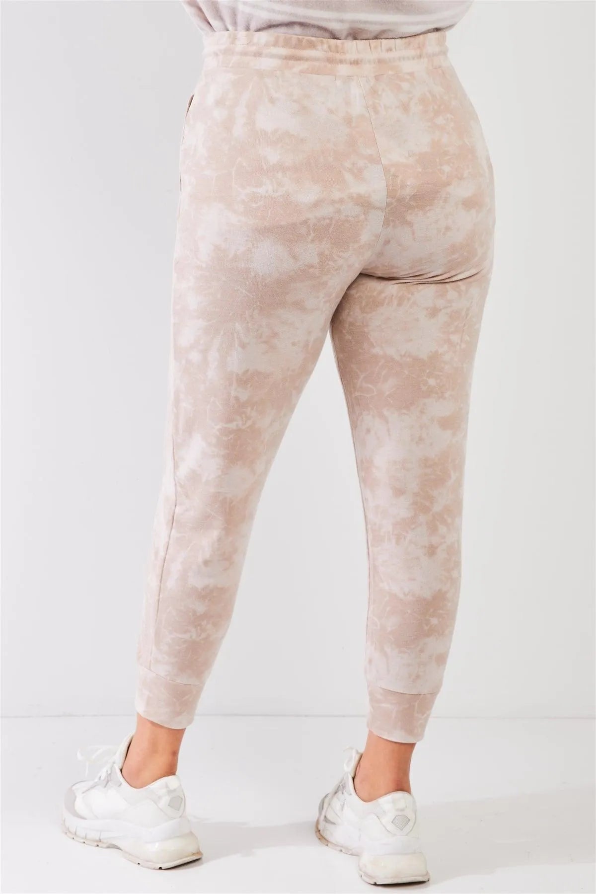 Junior Plus Taupe Tie-Dye Bleached Effect High Waist Comfy Jogger Pants /3-2-1 - Tasha Apparel Wholesale