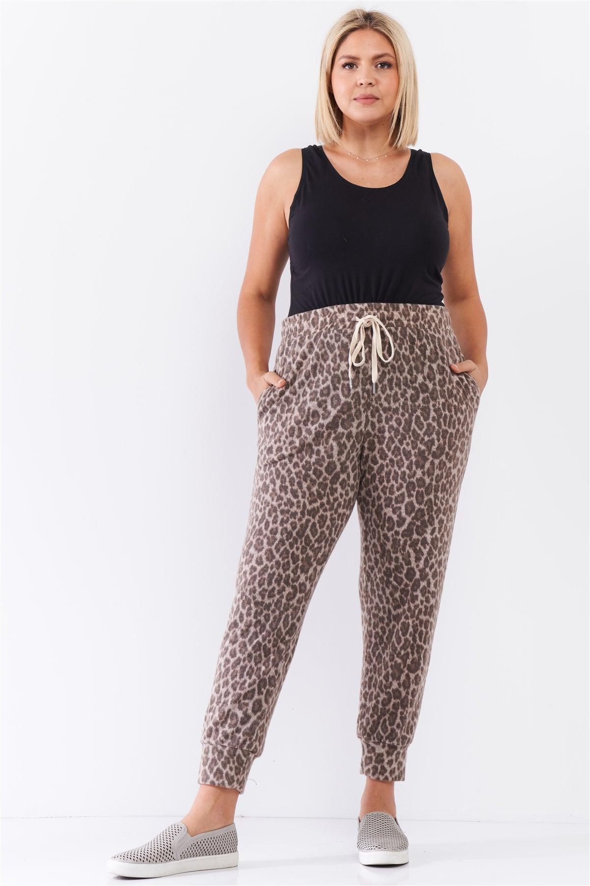 Taupe Brown Leopard Print Self-Tie High Waist Super Soft Lounge Pants /3-2-1