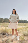 Junior Plus Beige Ribbed Elasticated Waistline Two Side Pockets Flare Mini Skirt /3-2-1 - Tasha Apparel Wholesale