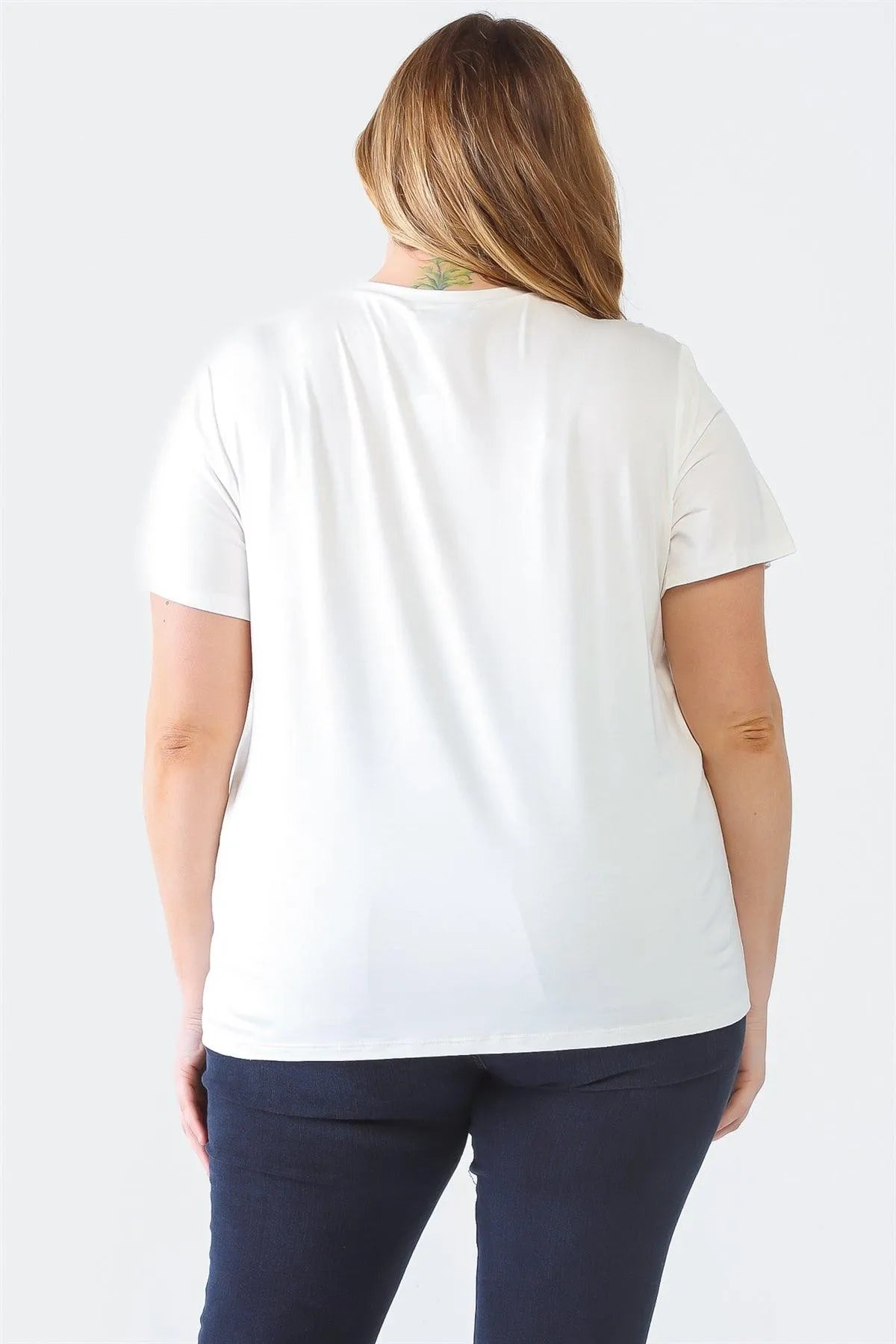 Junior Plus White "USA" Print Crew Neck Short Sleeve Top /3-2-1 - Tasha Apparel Wholesale