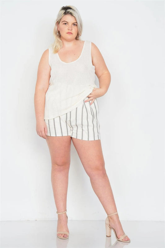 Plus Size Sheer Ivory Ribbed Causal Tank Top /3-2-1 - Tasha Apparel Wholesale