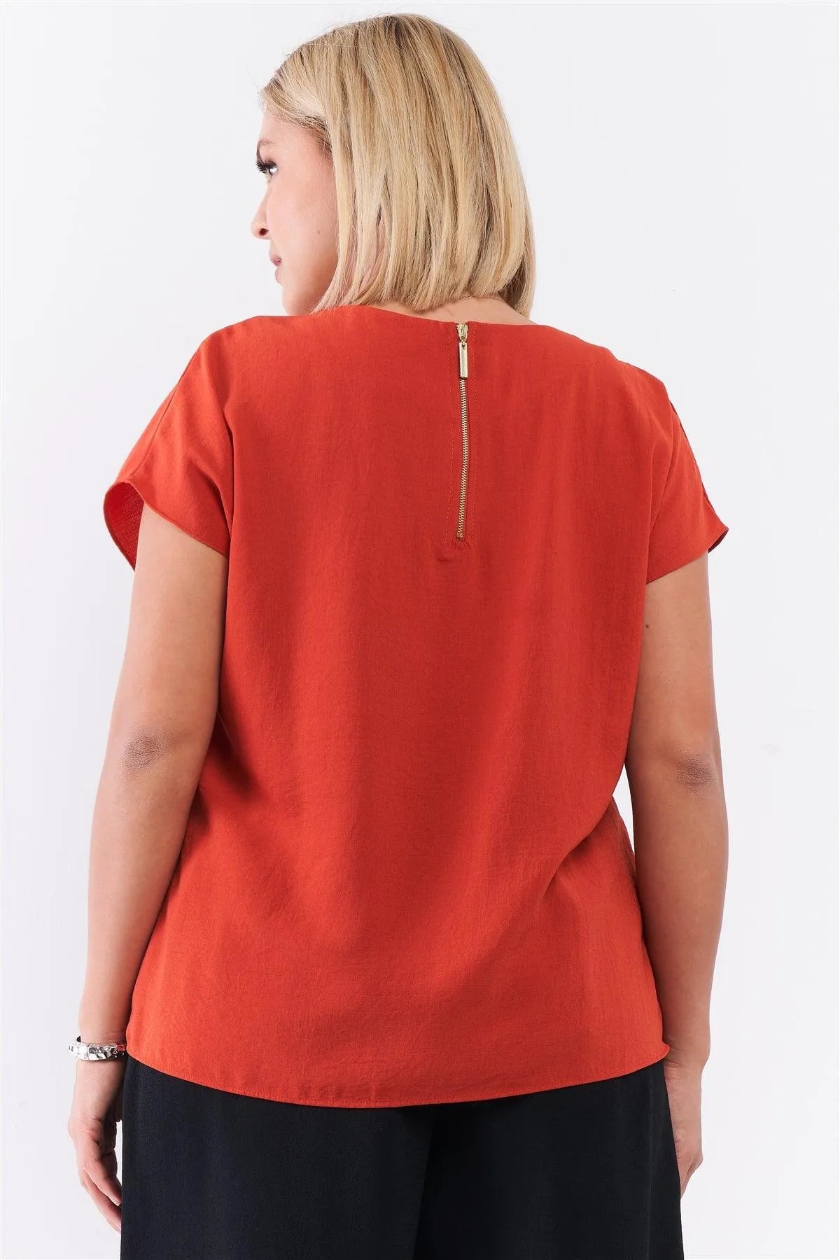 Junior Plus Tangerine Orange Short Sleeve Loose Fit Top /2-2-1-1 - Tasha Apparel Wholesale