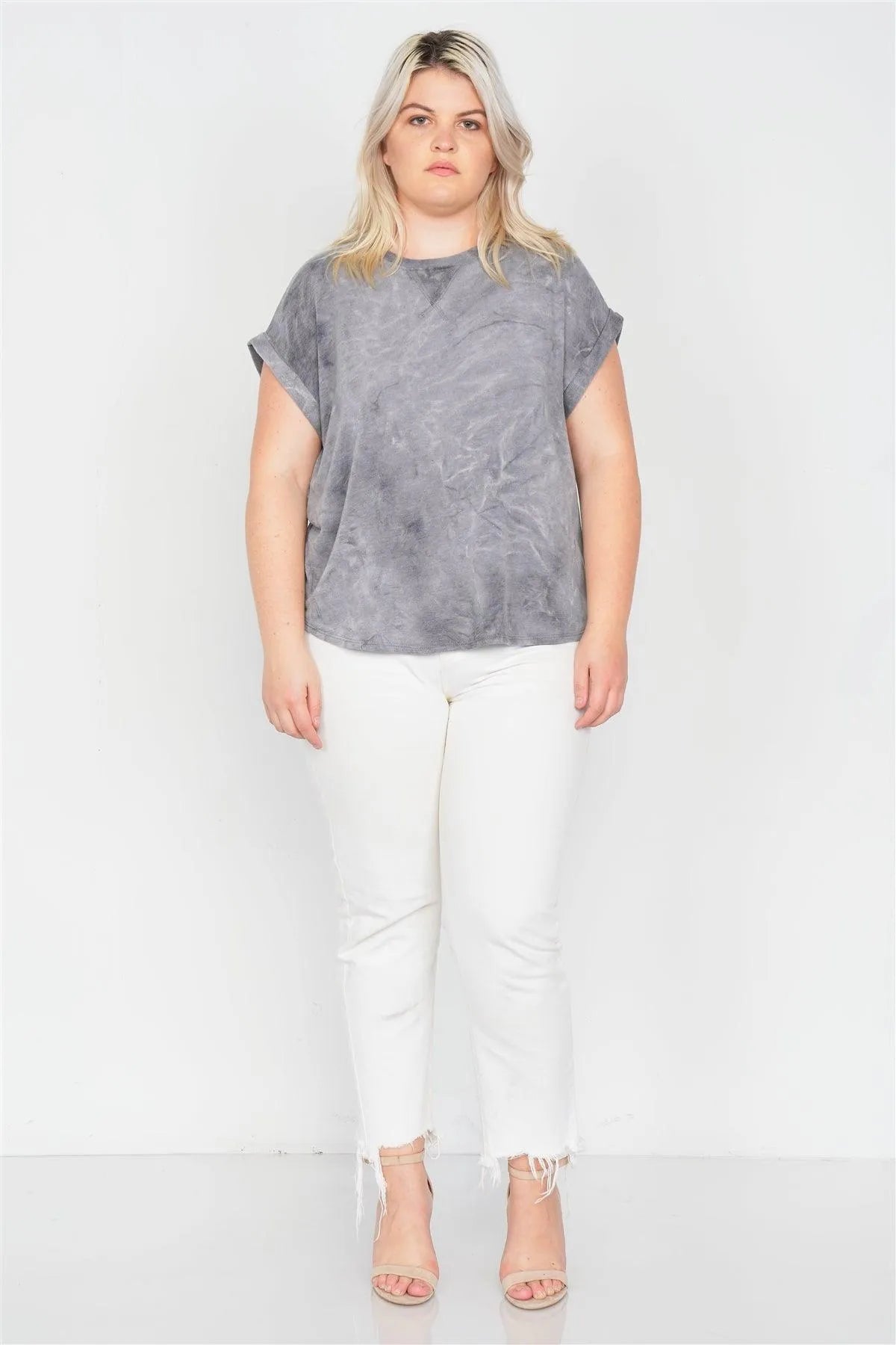 Junior Plus Size Grey Sleeveless Basic U-Shape Hem Top /2-1-1 - Tasha Apparel Wholesale