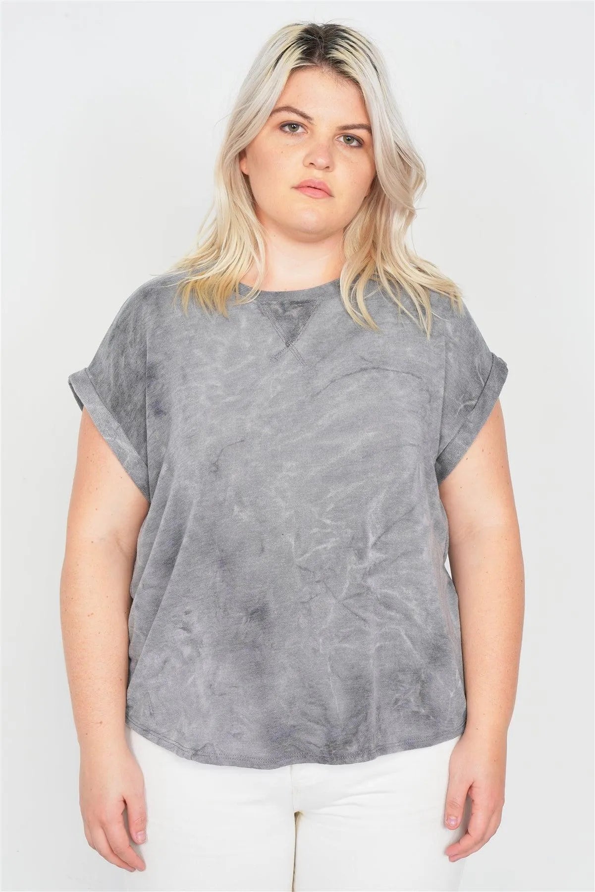 Junior Plus Size Grey Sleeveless Basic U-Shape Hem Top /2-1-1 - Tasha Apparel Wholesale