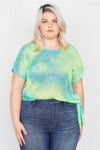 Plus Size Neon Green & Blue Tie Dye Sheer Knit Side Knot Sporty Top /2-2-1-1 - Tasha Apparel Wholesale