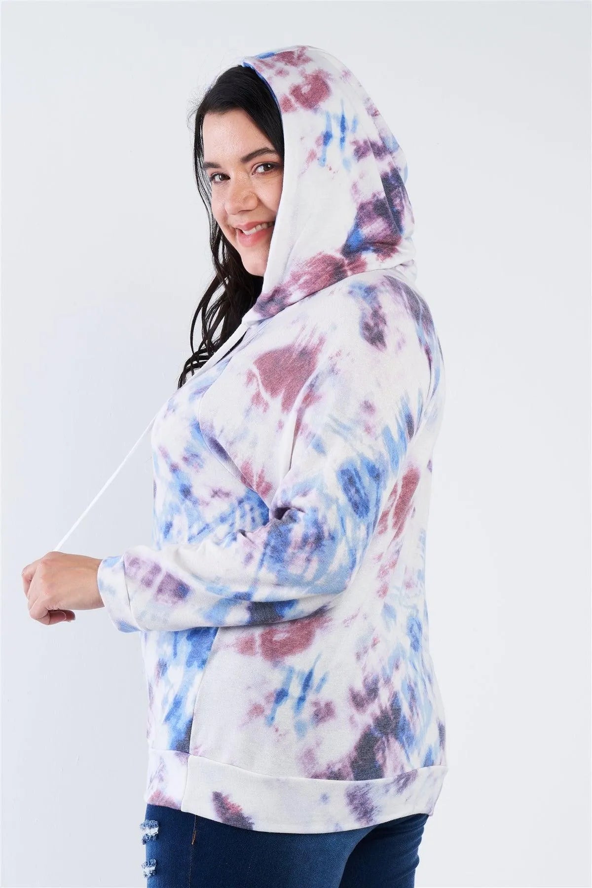 Plus Size Purple Multi Tie Dye Relaxed Fit Hoodie Sweater /2-2-1-1 - Tasha Apparel Wholesale