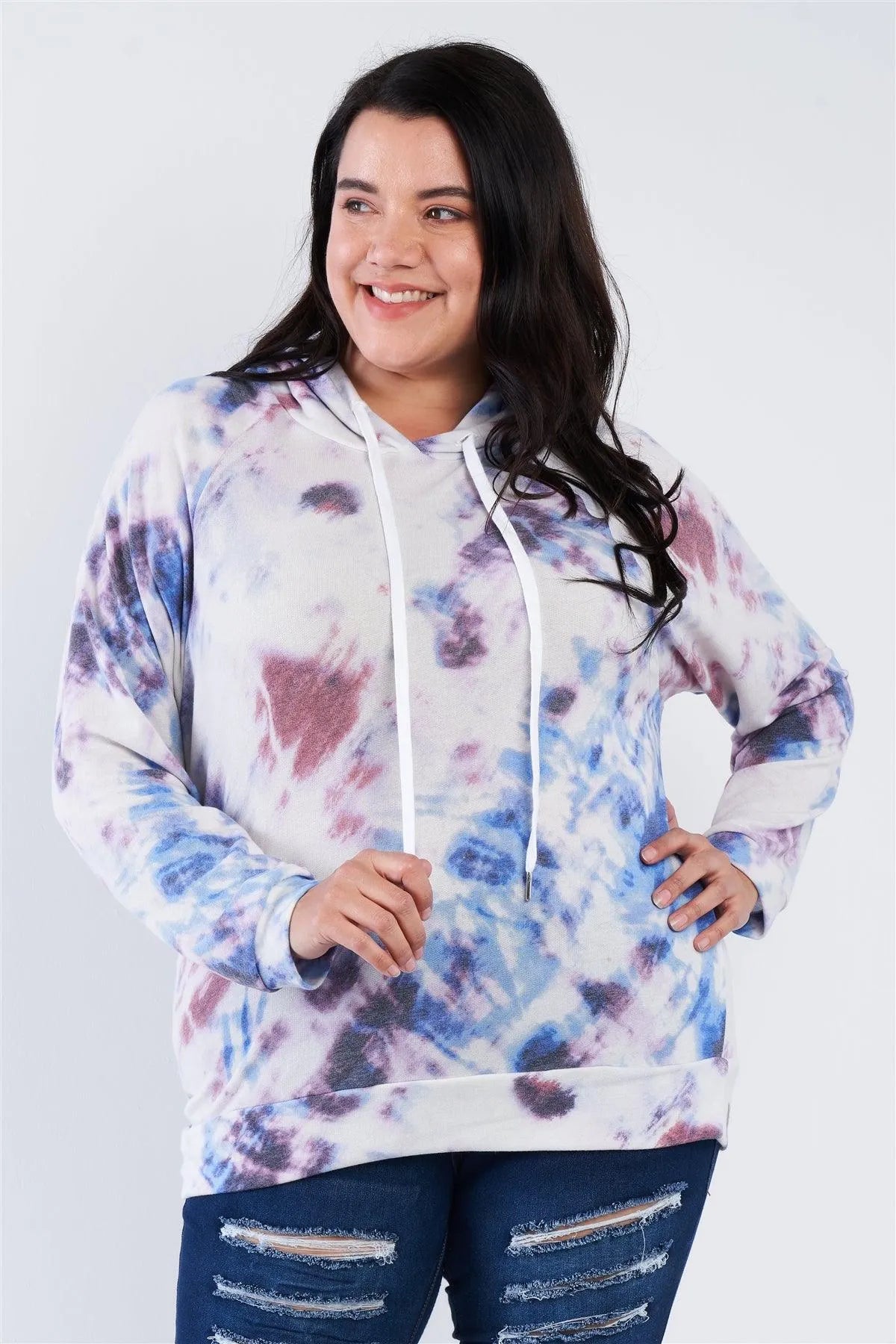 Plus Size Purple Multi Tie Dye Relaxed Fit Hoodie Sweater /2-2-1-1 - Tasha Apparel Wholesale