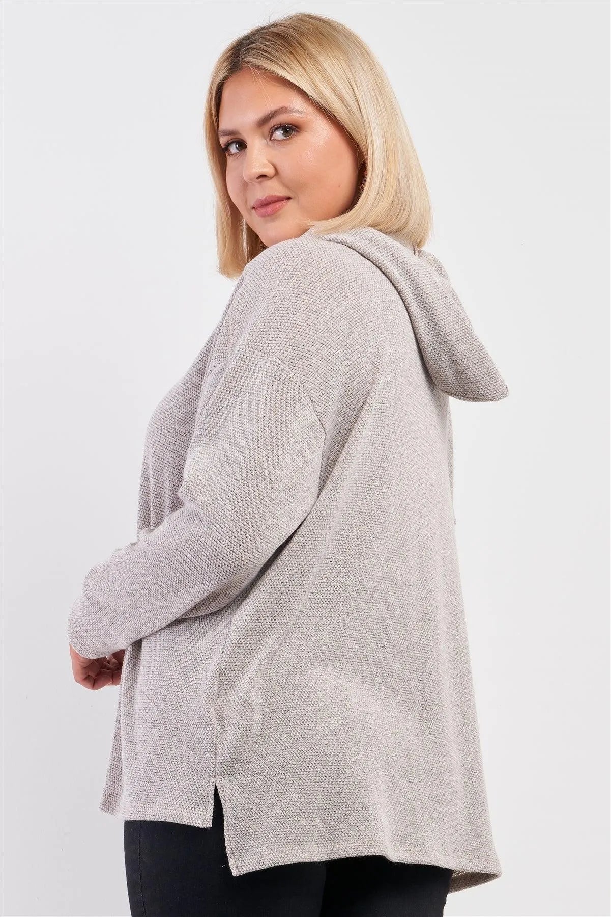 Junior Plus Oatmeal Soft Knit Relaxed Fit Long Sleeve Hoodie /1-1-1-1 - Tasha Apparel Wholesale