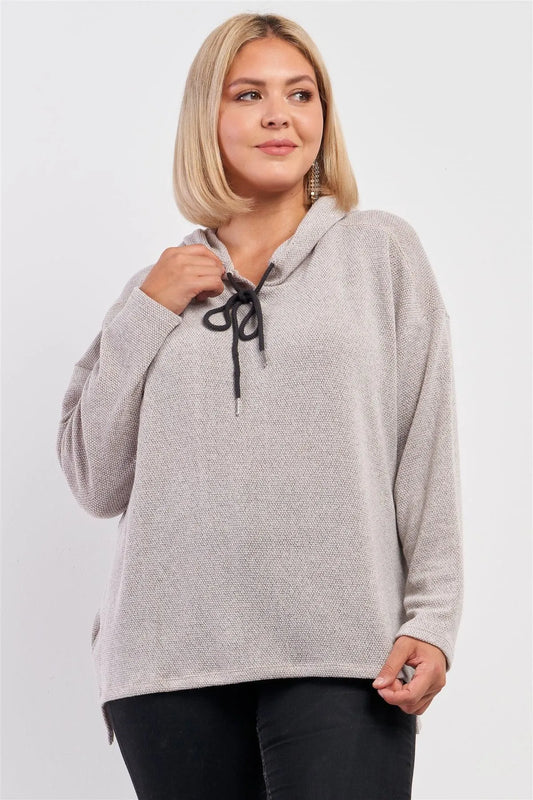 Junior Plus Oatmeal Soft Knit Relaxed Fit Long Sleeve Hoodie /2-2-1-1 - Tasha Apparel Wholesale