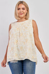 Junior Plus White & Yellow Sleeveless Brushed Print Round Neck Babydoll Top /3-2-1 - Tasha Apparel Wholesale
