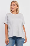 Junior Plus Heather Grey Loose Fit Stripe Print Top /2-2-2 - Tasha Apparel Wholesale