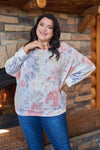 Junior Plus Multi Tie-Dye Crew Neck Long Bat Sleeve Dropped Shoulders Sweatshirt /3-2-1 - Tasha Apparel Wholesale