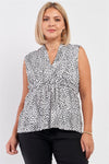 Junior Plus Black & White Leopard Print V-Neck Sleeveless Self-Tie Back Detail Flare Top /3-2-1 - Tasha Apparel Wholesale