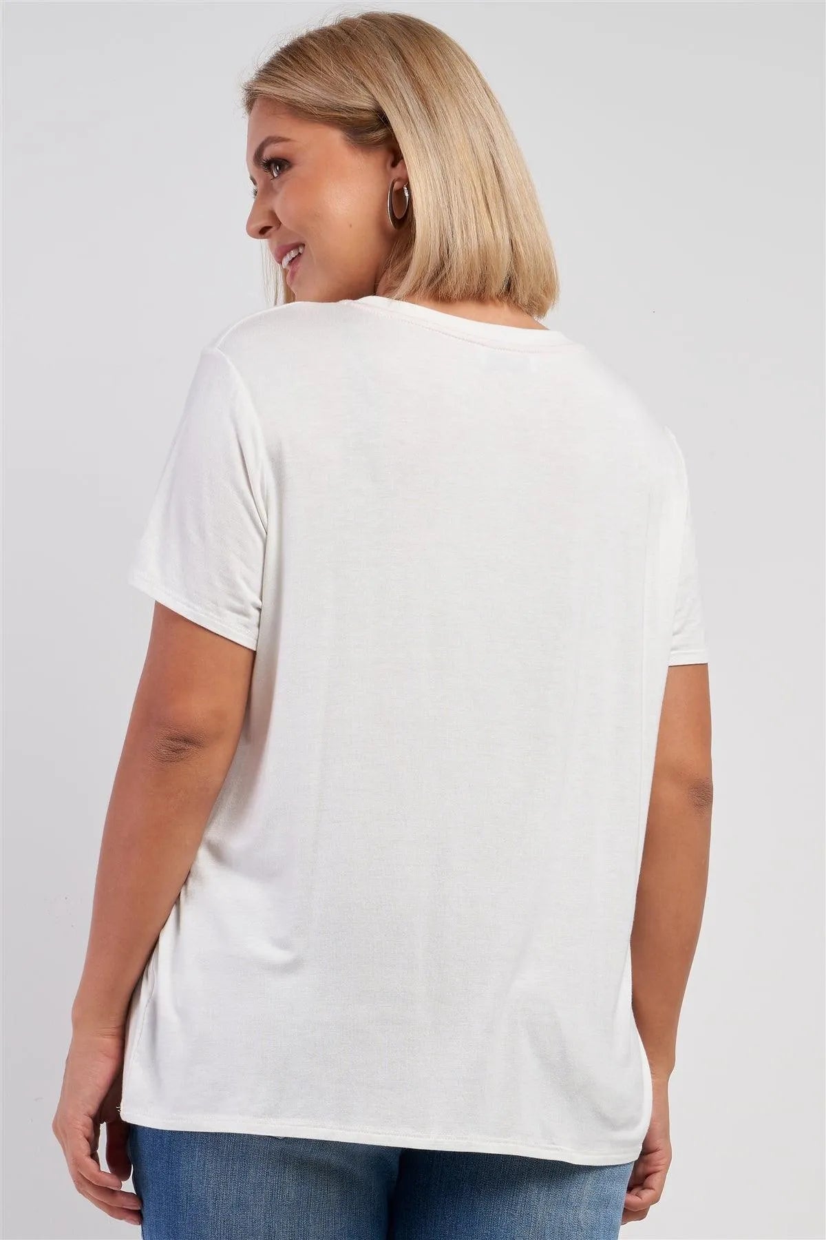 Junior Plus White Relaxed "Cheers My Dears" Print Logo T-Shirt Top /3-2-1 - Tasha Apparel Wholesale
