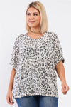 Junior Plus Light Grey Leopard Print Relaxed Round Neck Top /3-2-1 - Tasha Apparel Wholesale