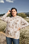 Junior Plus Taupe Tie-Dye Acid Wash Print Hooded High Neck Long Sleeve Hoodie /3-2-1 - Tasha Apparel Wholesale