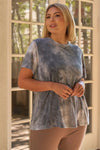 Junior Plus Charcoal Tie-Dye Print Round Neck Short Sleeve Relaxed Fit T-Short Top /3-2-1 - Tasha Apparel Wholesale