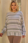 Junior Plus Sage & Lavender Striped Super Soft Sweatshirt /2-2-1 - Tasha Apparel Wholesale