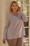 Junior Plus Lavender V-Neck With Criss-Cross Strings Long Sleeve Relaxed Fit Top /3-2 - Tasha Apparel Wholesale