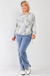 Junior Plus Sage Tie-Dye Print Ruched Side Detail Long Sleeve Relaxed Top /2-1-1 - Tasha Apparel Wholesale