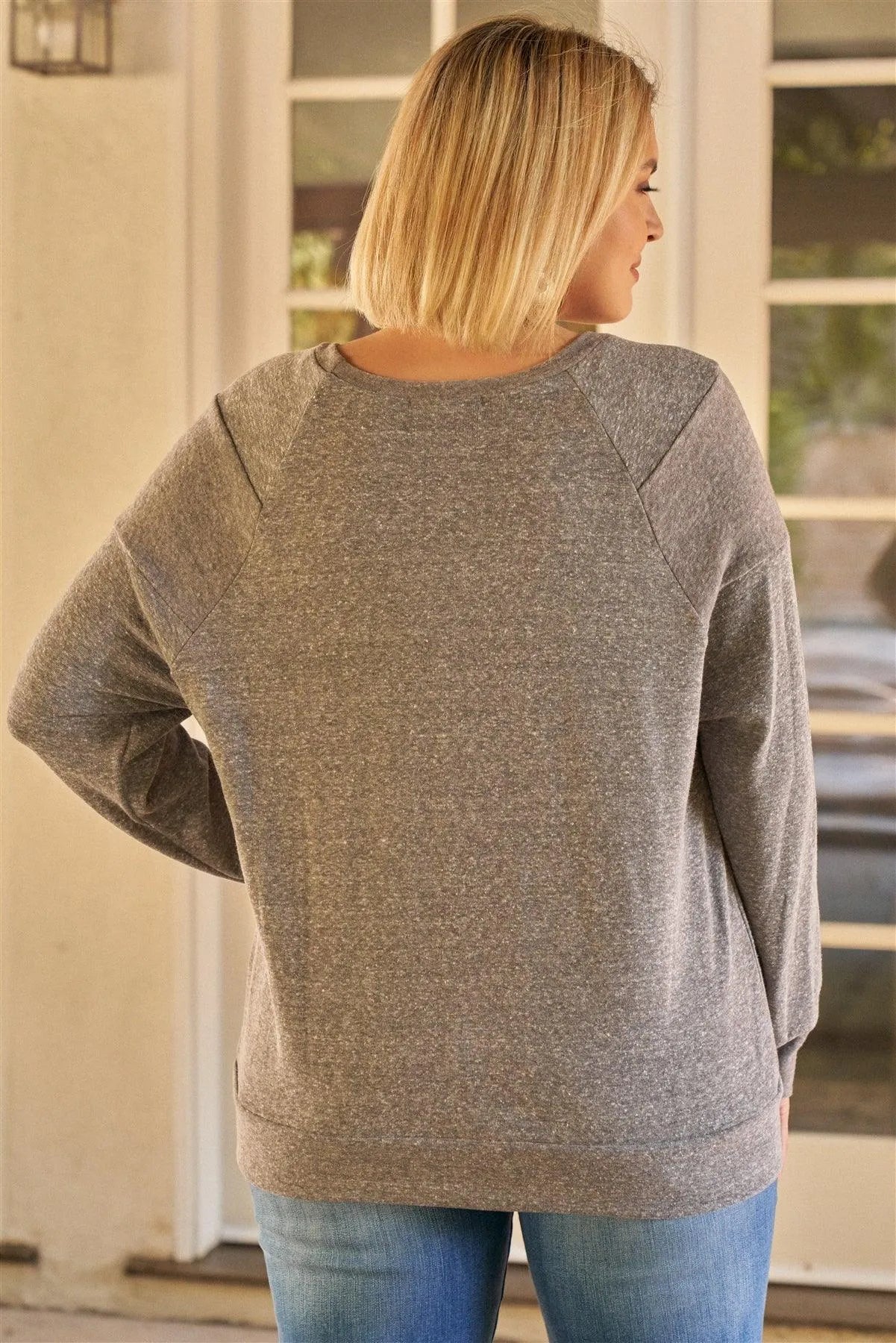 Plus Size Grey Round Neck Relaxed Fit Sweatshirt /3-2 - Tasha Apparel Wholesale