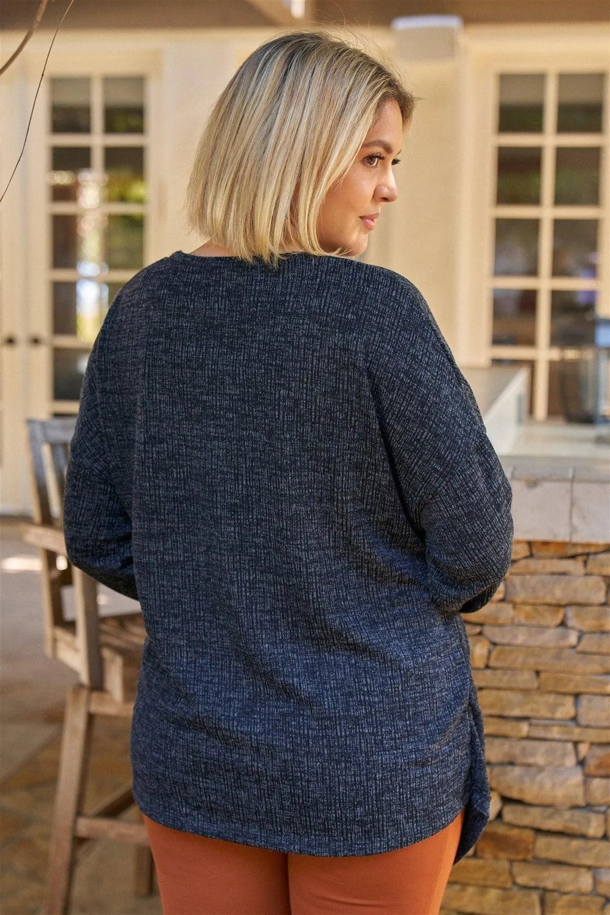 Plus Size Textured Knit Front-Tie Asymmetrical Top /3-2-1 - Tasha Apparel Wholesale