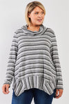 Junior Plus Multi Striped Cowl Turtleneck Relaxed Tunic Sweater Top /3-2-1 - Tasha Apparel Wholesale