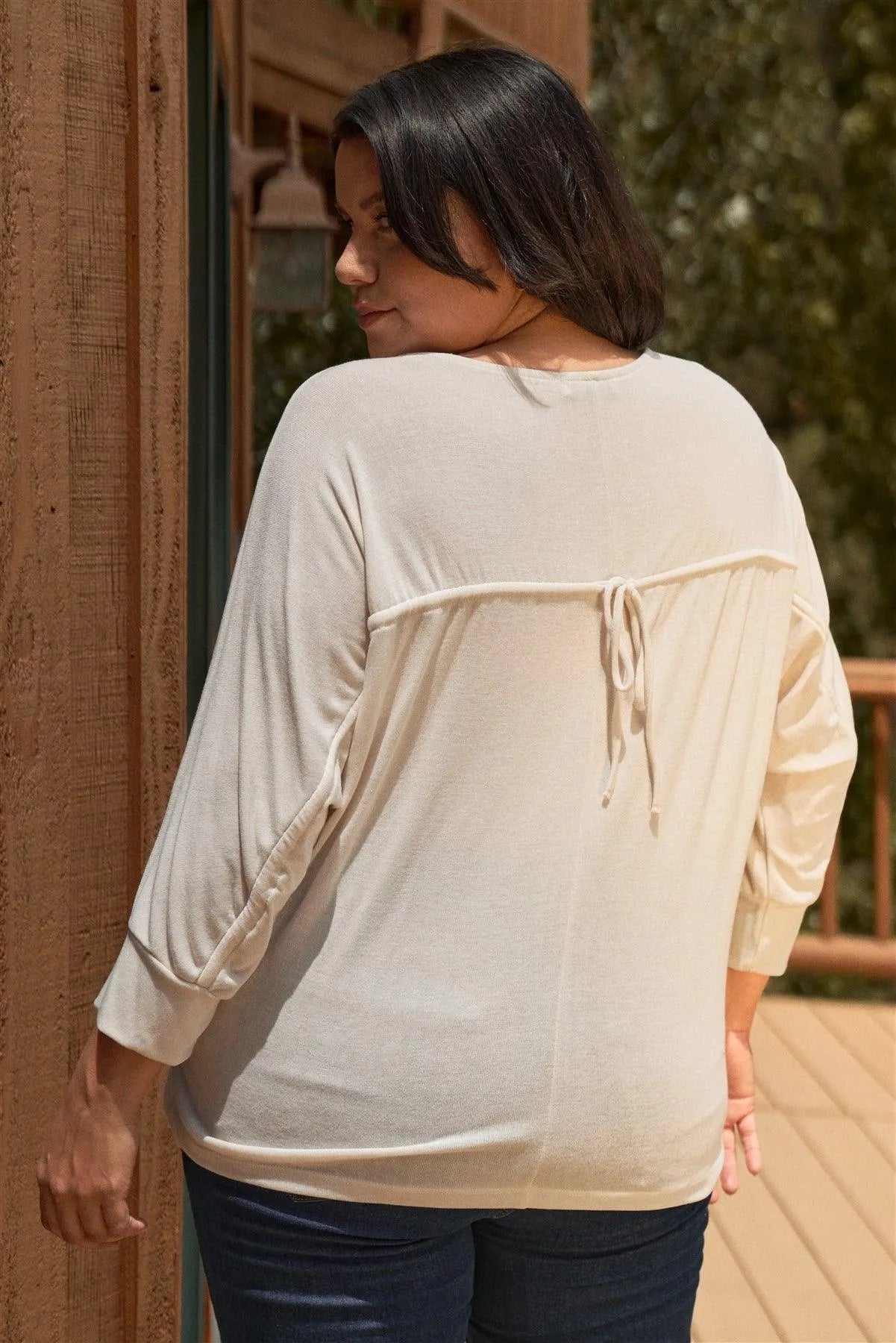 Plus Size Oatmeal Round Neck Dolman Top /1-2-1 - Tasha Apparel Wholesale