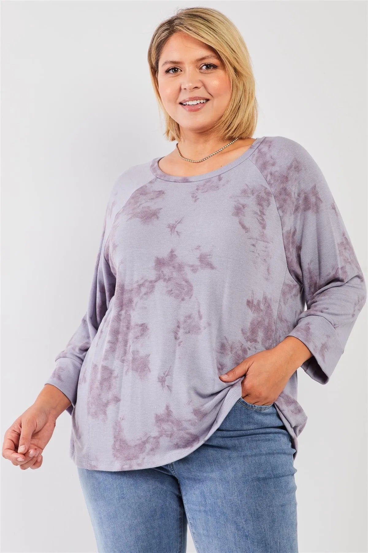 Plus Size Lavender Tie-Dye Acid Wash Sweatshirt /3-2-1 - Tasha Apparel Wholesale