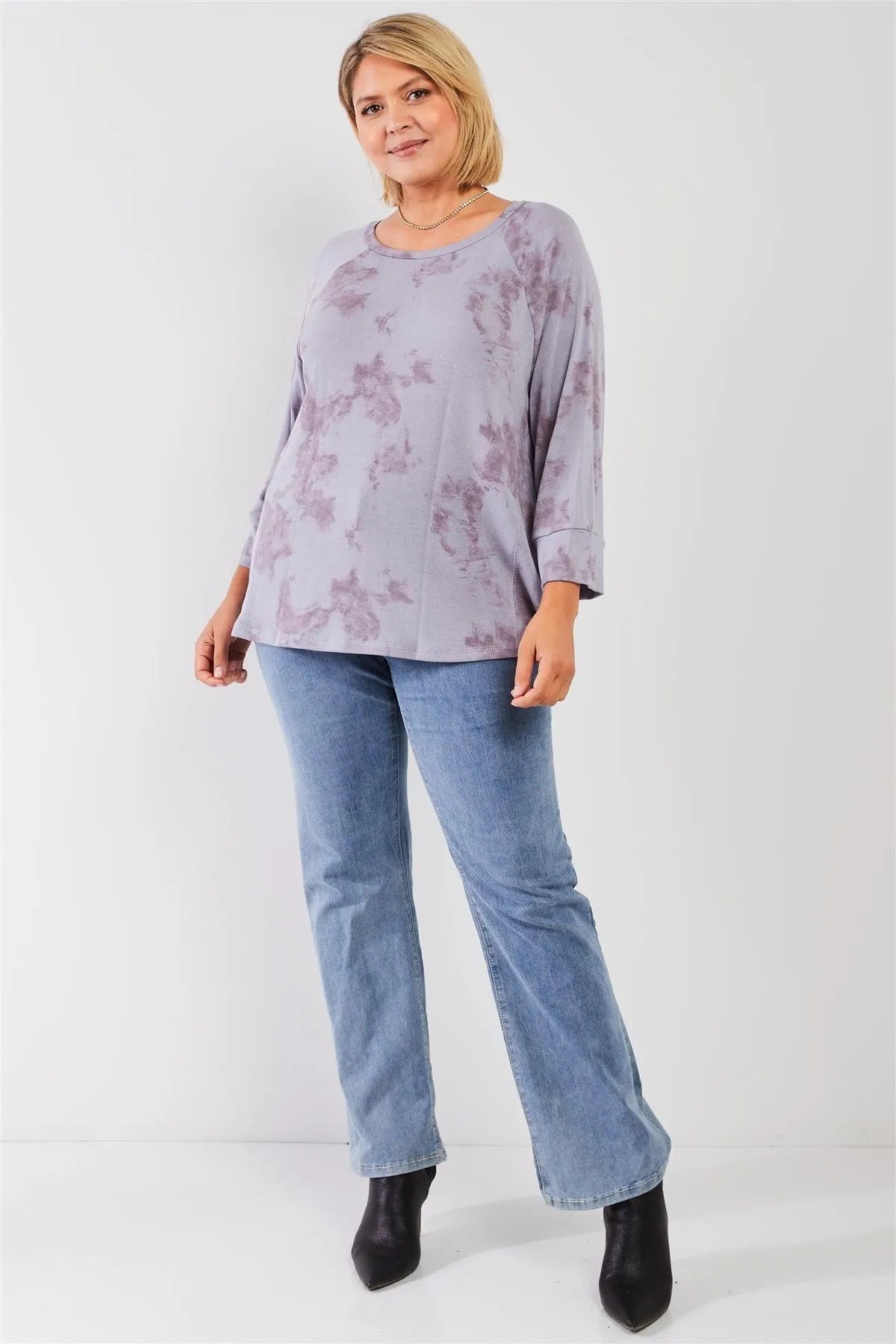 Plus Size Lavender Tie-Dye Acid Wash Sweatshirt /3-2-1 - Tasha Apparel Wholesale