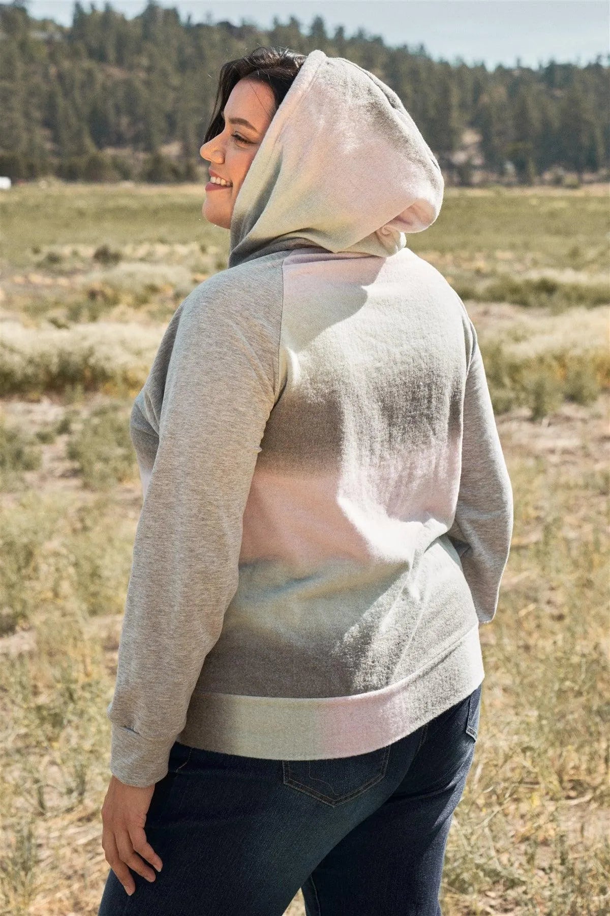 Junior Plus Lavender & Grey Gradient Long Sleeve Hoodie /3-2-1 - Tasha Apparel Wholesale