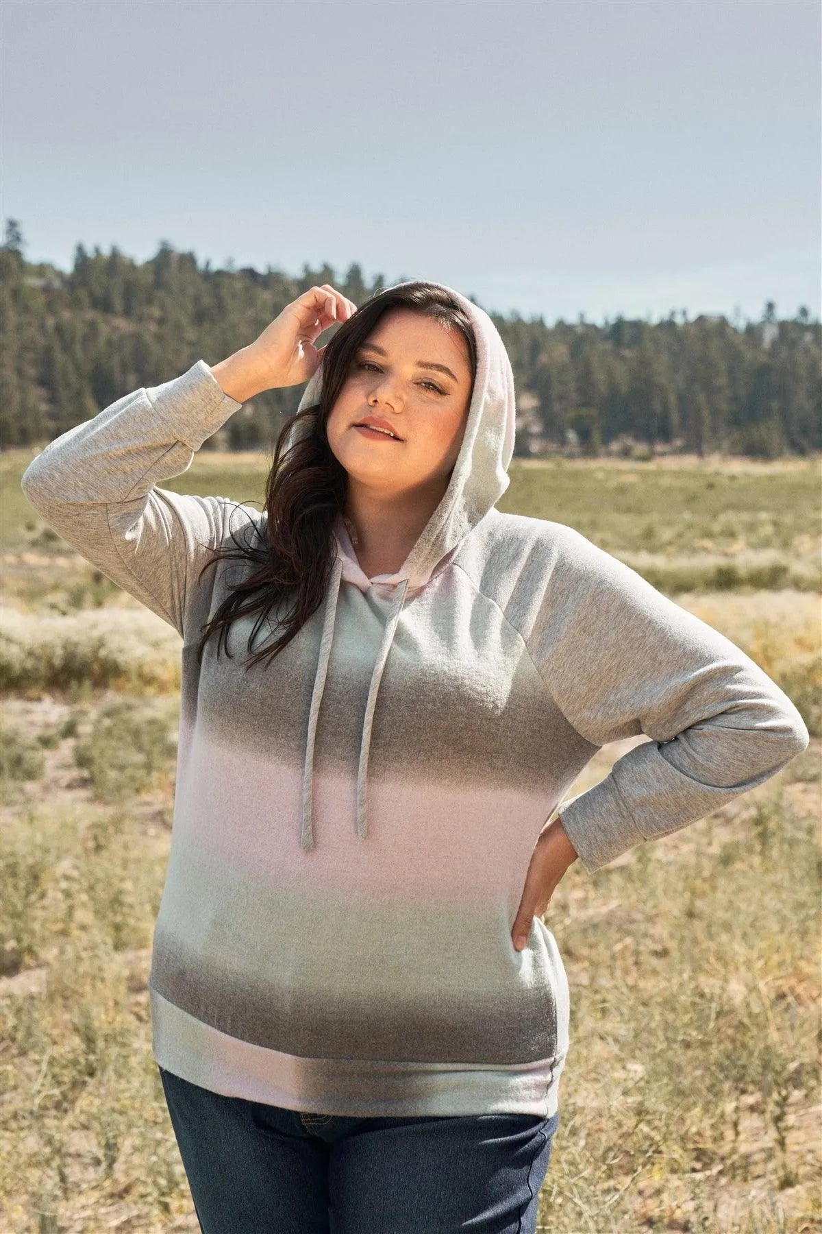 Junior Plus Lavender & Grey Gradient Long Sleeve Hoodie /3-2-1 - Tasha Apparel Wholesale