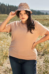 Junior Plus Light Apricot Round Neck Short Sleeve Ribbed Top /3-2-1