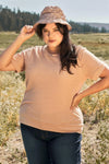 Junior Plus Light Apricot Round Neck Short Sleeve Ribbed Top /3-2-1 - Tasha Apparel Wholesale