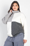 Junior Plus Grey & Cream Colorblock Turtle Neck Sweater /3-2-1 - Tasha Apparel Wholesale