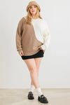 Junior Plus Taupe & Ivory Knit Crew Neck Long Sleeve Sweater /3-2-1 - Tasha Apparel Wholesale