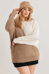 Junior Plus Taupe & Ivory Knit Crew Neck Long Sleeve Sweater /2-3-1 - Tasha Apparel Wholesale
