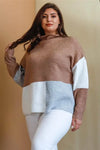 Junior Plus Cocoa Multi Color Colorblock Knit Mock Neck Sweater /4-2-1 - Tasha Apparel Wholesale