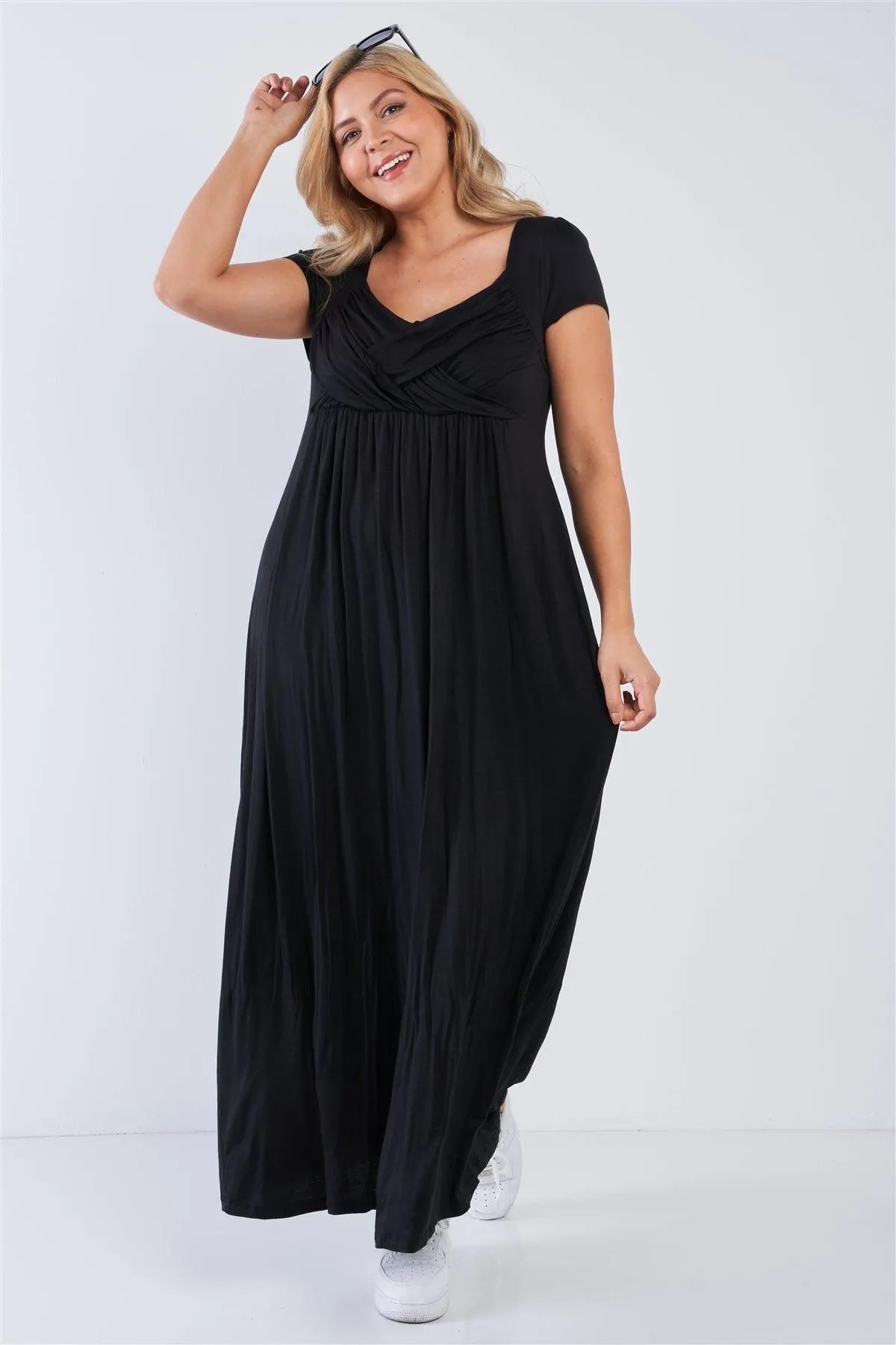 Plus Size Black Short Sleeve Maxi Dress /3-1 - Tasha Apparel Wholesale