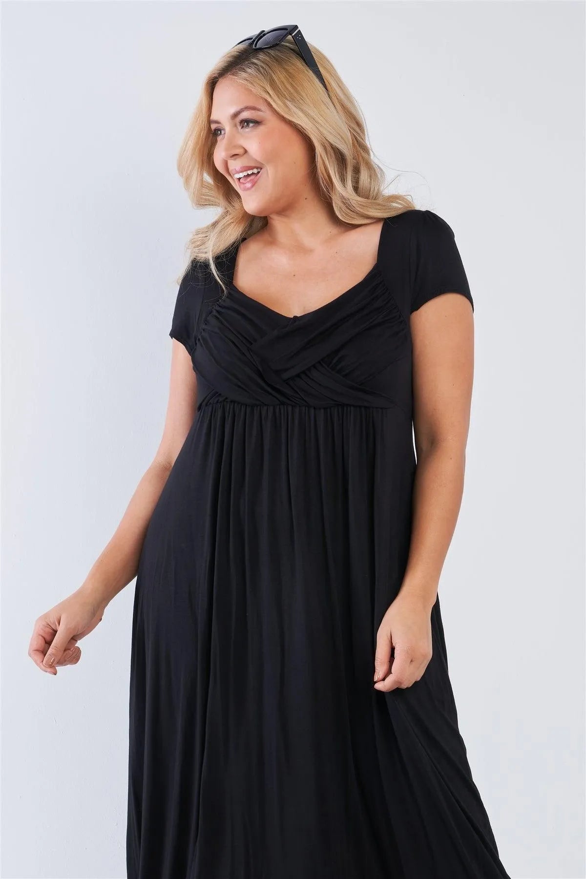 Plus Size Black Short Sleeve Maxi Dress /2-2-1 - Tasha Apparel Wholesale