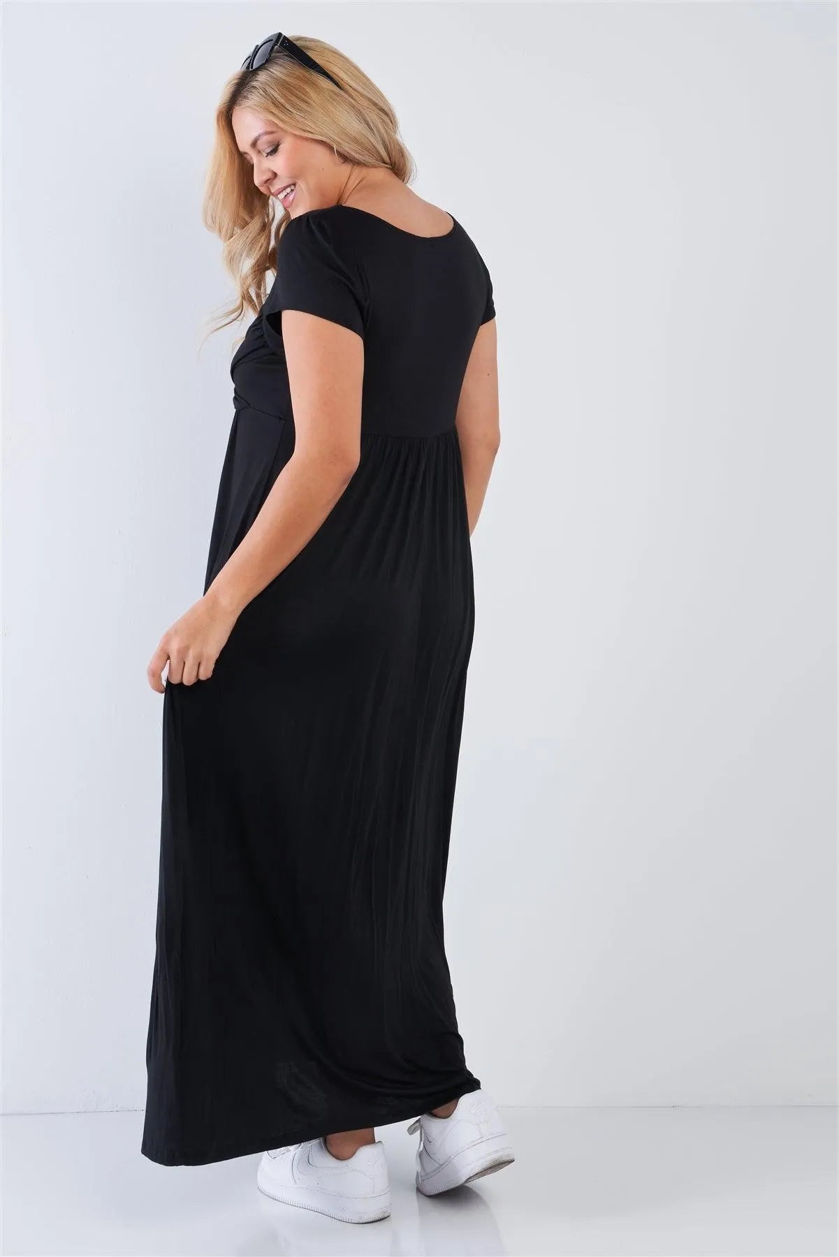Plus Size Black Short Sleeve Maxi Dress /2-2-1 - Tasha Apparel Wholesale