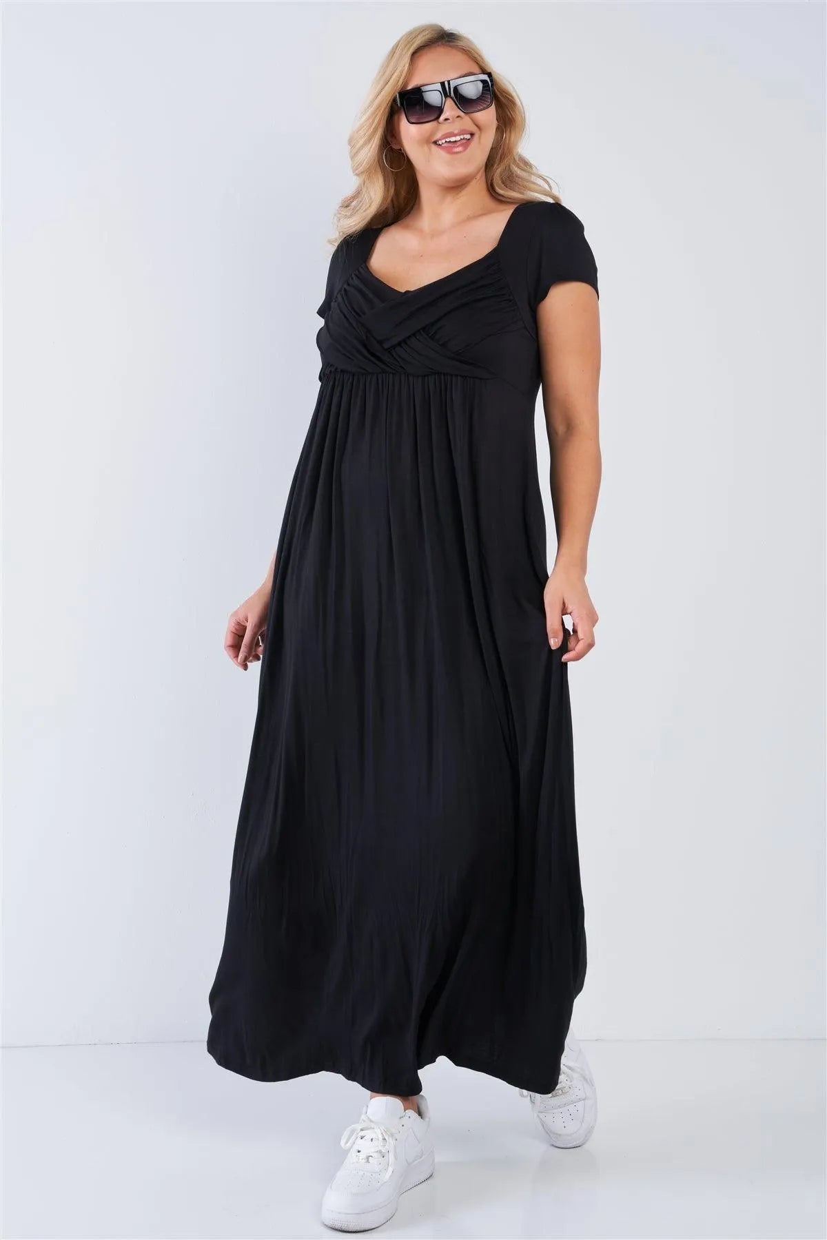 Plus Size Black Short Sleeve Maxi Dress /2-2-1 - Tasha Apparel Wholesale