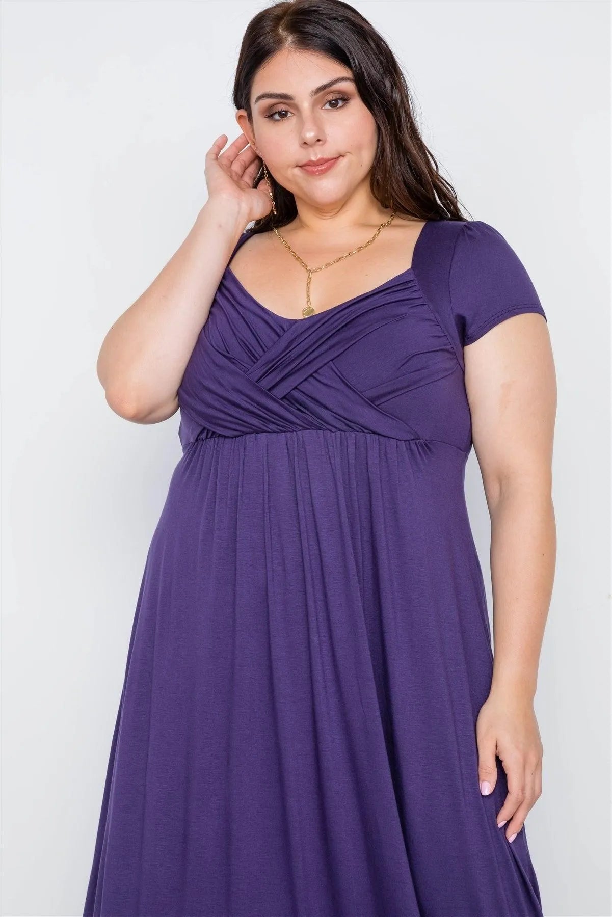 Plus Size Purple Short Sleeve Maxi Dress /1-2-1 - Tasha Apparel Wholesale